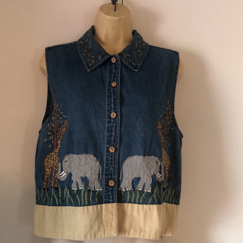 Women’s rare fall Safari TanTrums chambray VTG Y2k jungle Sleeveless vest top - Picture 10 of 14